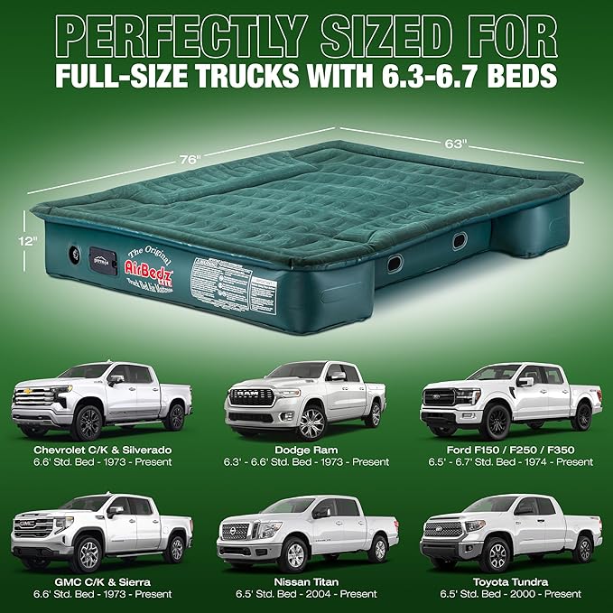 Pittman Truck Bed Air Mattress for 6.5 Foot Inflatable Truck Bed Mattress with Built in Pump &amp Wheel Well Inserts to Create a Camping Air Mattress - Fits Full Size Short Pickups