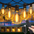 Outdoor String Lights Dimmable with Remote 100 FT Outdoor Lights with 2 Timer and 3 Mode Waterproof &amp Shatterproof Patio Lights 2200K Energy Saving String Lights 3 Spare Bulbs for Patio Yard