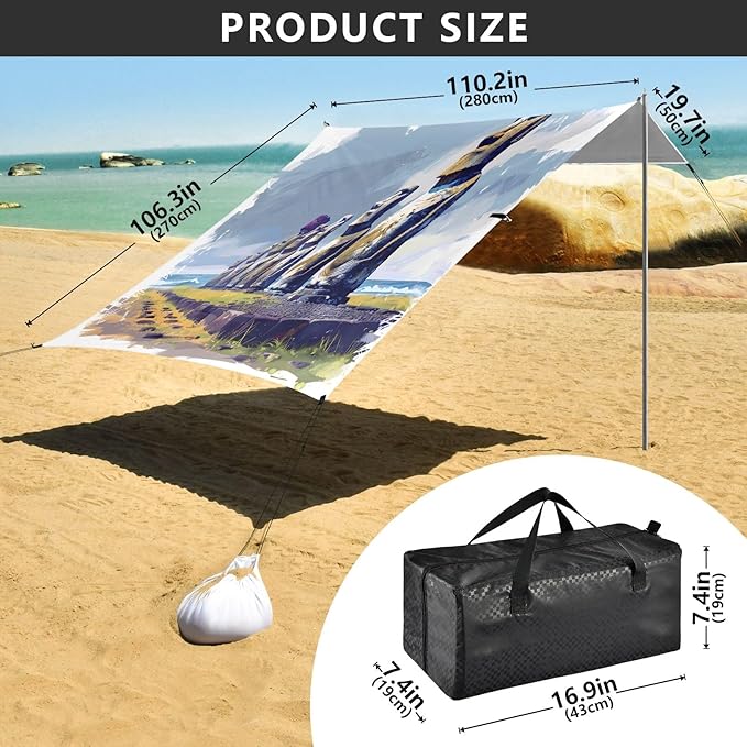 Camping Sun Shelters Moai Statues Beach Canopy 126 * 110.2in
