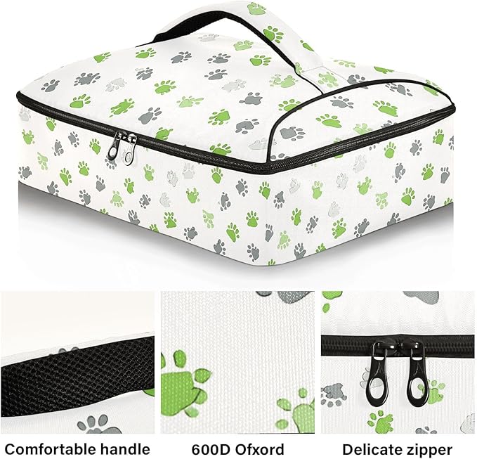 Casserole Carrier Dog Paw PrintsInsulated Casserole Carrier for Hot or Cold Food Thermal Lunch Tote for Potluck Parties Picnic Beach Fits 9 x 13 Inches Baking Dish