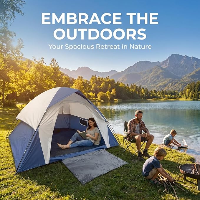 XL 4 Person Dome Camping Tent Double Layer Waterproof Removable Rain Fly for Outdoor Hiking Fishing