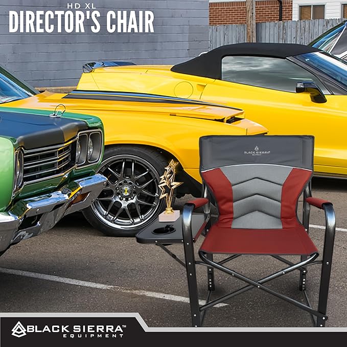 XL Directors Chair with Foldable Side Table Heavy Duty Camp Chair supports 400 Lbs Oversize Outdoor Folding Seat with High Back and Padded Armrests for Lawn Beach Tailgating Sports