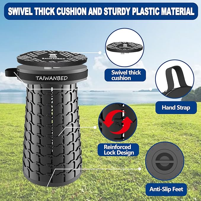 Upgraded XXL Taller 19.7 Wider 11.8 Collapsible Stool with CushionAdjustable Seat with Load Capacity 1000lbs More Taller&ampWider Portable Retractable Stool for Adults Camping Fishing Hiking BBQ