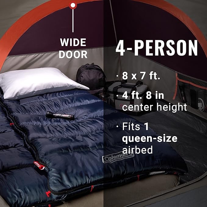 Coleman Skydome Tent with 5 Minute Setup 2/4/6/8-Person Weatherproof Tent with Rainfly &amp Carry Bag 20% More Headroom Than Traditional Canopies