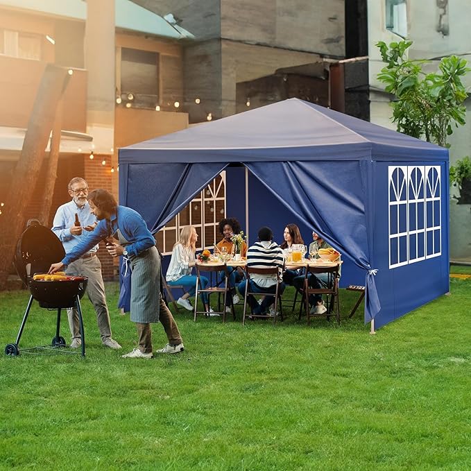 10 * 10ft Blue 4-Sided pergola PE Cloth Spray Coated Iron Pipe Spiral Pipe