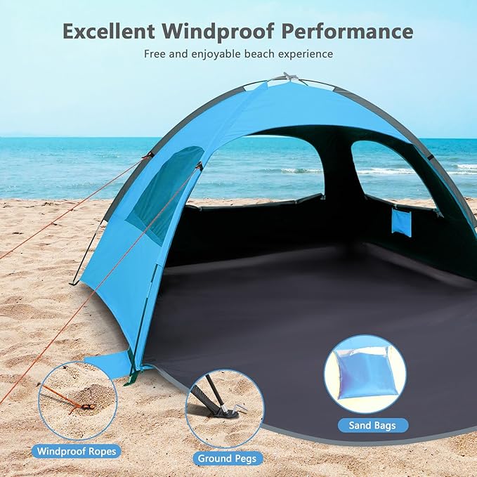 NXONE Beach Tent Sun Shelter with UPF 50+ UV Protection Lightweight Easy Setup Portable Beach Canopy for Family Large Space for Beach Camping &amp Outdoor 3/4/6 Person
