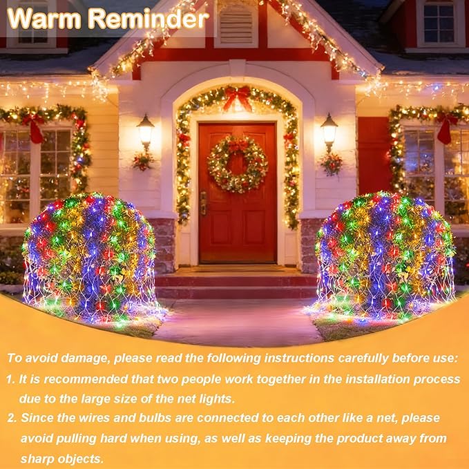 Lovelite 610 LED Christmas Net Lights 34.5ft x 5ft Mesh Lights Outdoor Clear Wire 8 Modes Waterproof Connectable String Lights Plug in for Bushes Xmas Tree Garden Holiday Party Decor - Multicolor