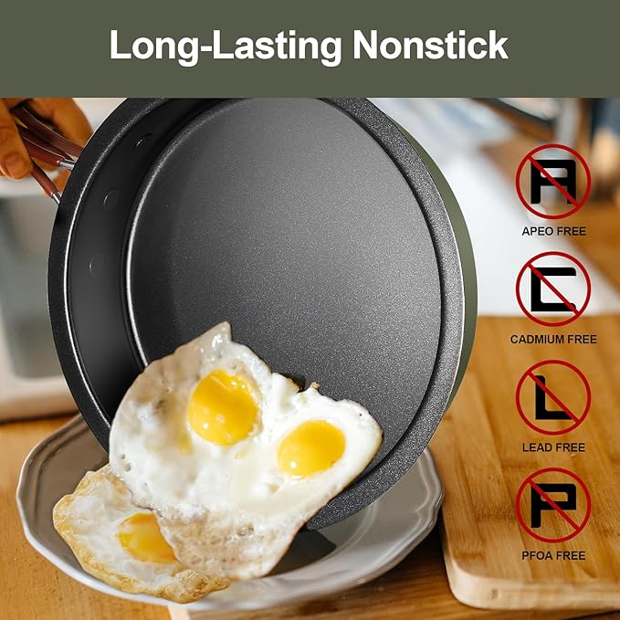 Odoland 10pcs Camping Cookware Non-Stick Camping Pot and Pan Set with Plate Bowl Fork Knife Spoon for Backpacking Hiking Outdoor Cooking and Picnic