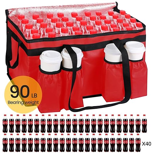 musbus Insulated Food Delivery Bag with Cup Holders/Drink Carriers Premium XXL Great for Beverages Grocery Pizza Commercial Quality Hot and Cold Red-bt 23W * 14D* 15H cup sleeve insulation