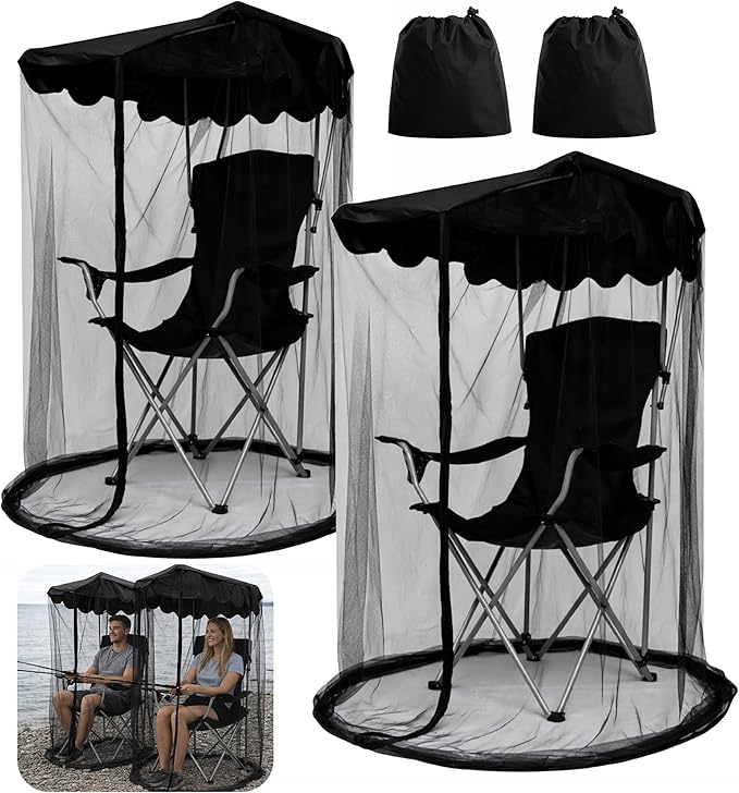 2 Pcs Canopy Chair Mosquito Net Mosquito Mesh Chair Net with Waterproof Roof and Zipper OpeningMosquito Net Chairs Cover for Outdoor Hiking Hunting Fishing Camping Excluding Chairs