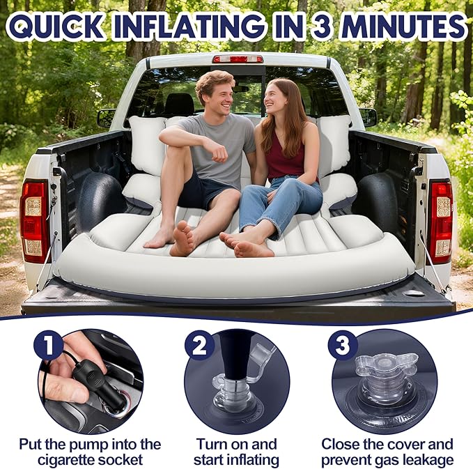 SUV Air Mattress with Air PumpThickened Camping Bed with 2 PillowsPortable Car Air MattressQuick Easy Set-UpInflatable Bed for CarDurability car Bed for SUV HomeTravelCamping(GreyBlue)
