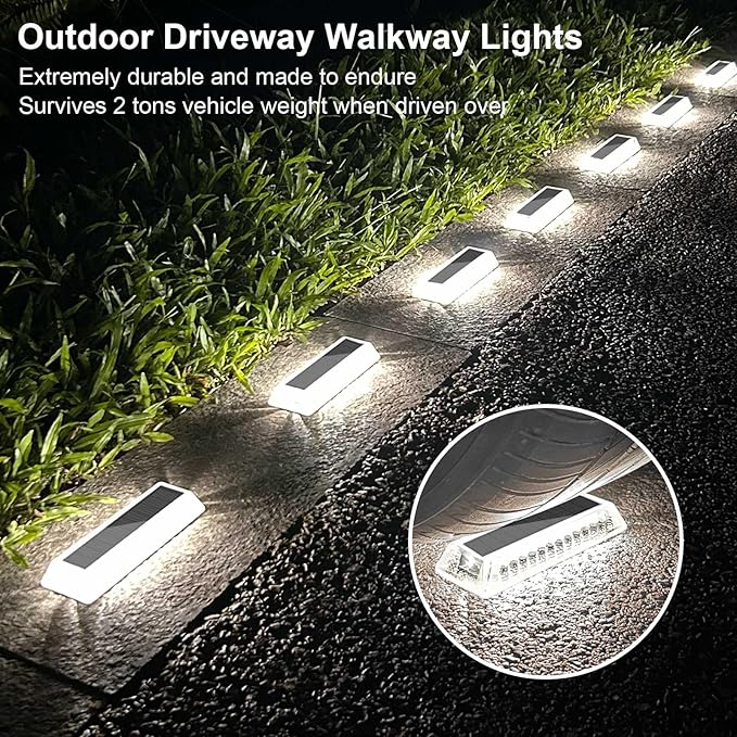 Lacasa Solar Deck Lights Solar Lights Outdoor Waterproof IP68 4 Pack Solar Powered Pathway Yard Driveway Step Landscape Light LED Lighting 50LM for Garden Path Walkway Stair Patio Cool White 6000K