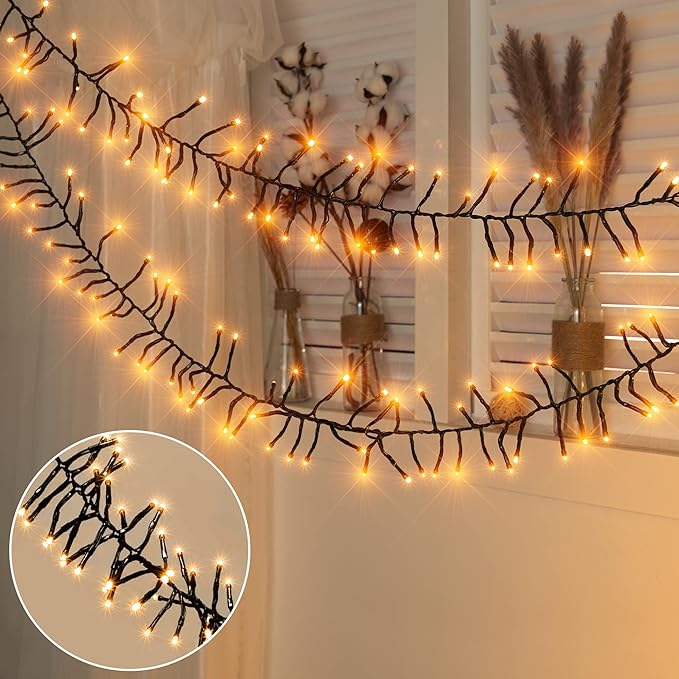 Ollny Cluster Lights Christmas 400LED 20FT Warm White Christmas Tree Lights 8 Modes Timer Remote Waterproof Connectable String Lights for Outdoor Indoor Outside Garland Xmas Decorations