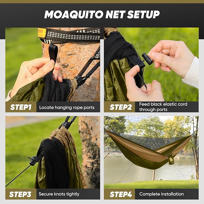 Camping Hammock with Mosquito Net 600 lbs Portable Hammock with Tree Straps2-in-1 Double/Single Travel hammocks Tent for Outside/Indoor/Backpacking/Beach-Green&ampKhaki