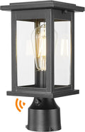 Dusk to Dawn Outdoor Post Lamp HWH 12.2 Inch Exterior Pole Lantern with Photocell Sensor Lamp Post Light with Clear Glass 5HD37P PC BK