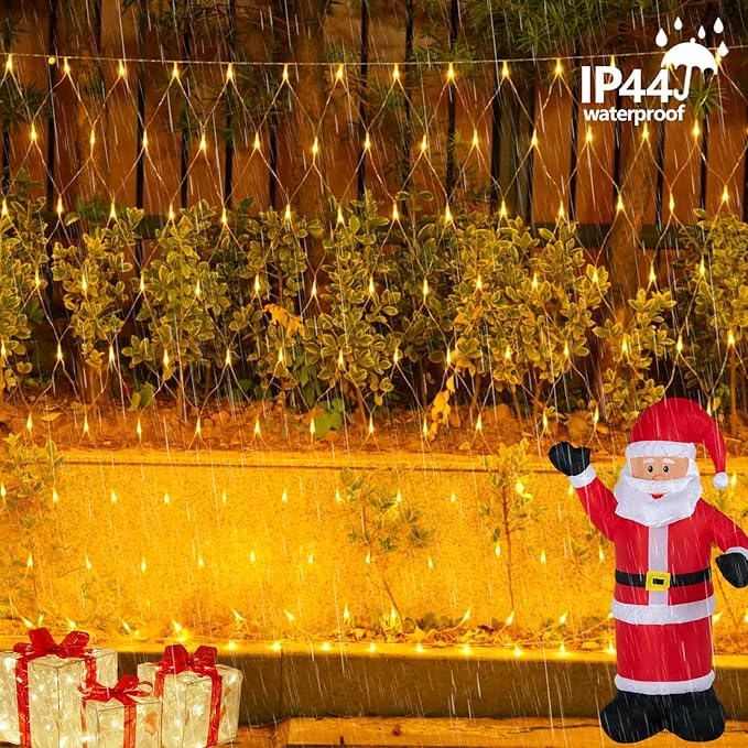 YEGUO Net Lights Outdoor Mesh Lights 12ft x 5ft 360 LED Warm White Valentines Light Outdoor Waterproof 8 Modes Connectable Clear Wire Christmas Bush Light Plug in