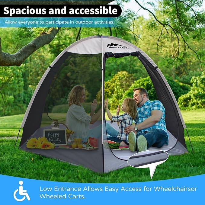 Screen House Tent 8 x 7 Ft Mesh Net Outdoor Camping Screen Room Sun Shade Gazebo Shelter Perfect for Family Picnic Backyards Campfire Barbecue and Party (Beige with Floor mat)