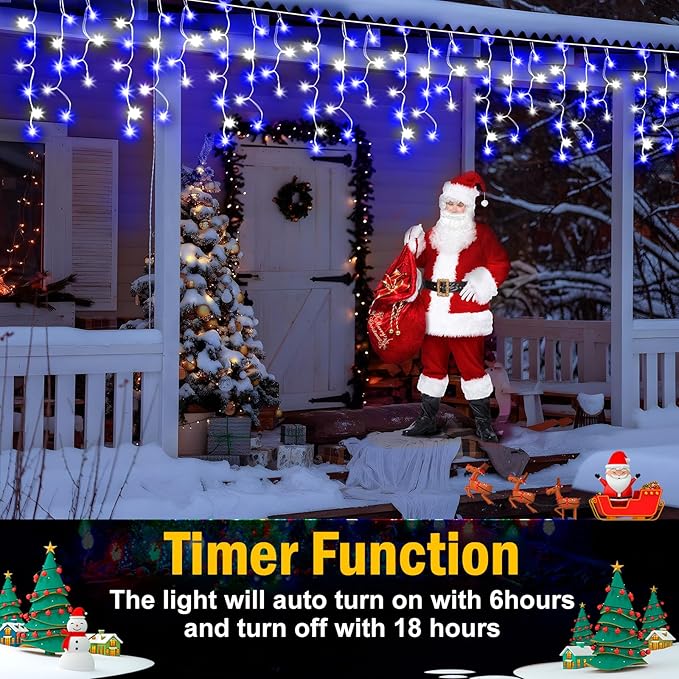 Christmas Lights Outdoor 2 Pack Total 98FT 960 LED Ice Lights for Outside with 180 Drops 8 Modes Timer Memory Plug in Waterproof for Holiday Eaves Yard Roof Party Decor (Blue and Cool White)