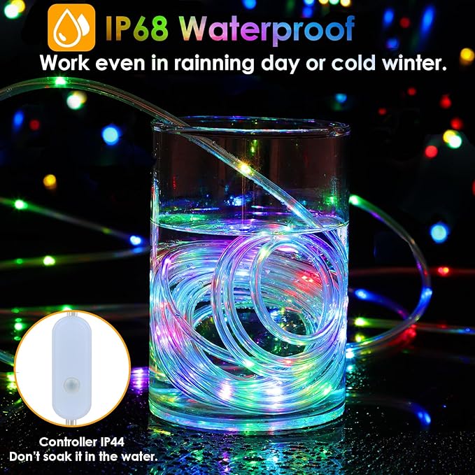 66Ft LED Rope Lights Outdoor 18 Colors Changing String Lights Plug in with Remotes Waterproof 200 LEDs Multicolor Fairy Light RGB Christmas Rope Lighting for Bedroom Garden Halloween Decor