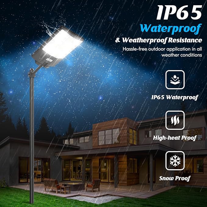 Solar Street Lights Outdoor 5000W 500000LM Waterproof Motion Sensor Solar Powered Flood Lights with Remote Control 8500K Dusk to Dawn Commercial Area Lighting for Outside Parking Lot 2-Pack