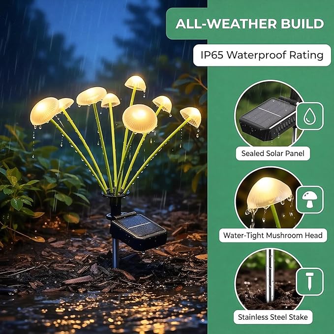 4 Pack 32LED Solar Garden Lights 8 Lighting Modes Swaying Mushroom Lights IP65 Waterproof Outdoor Decor for Garden Yard Patio Pathway &amp Gifts for Women Grandma (Warm White)