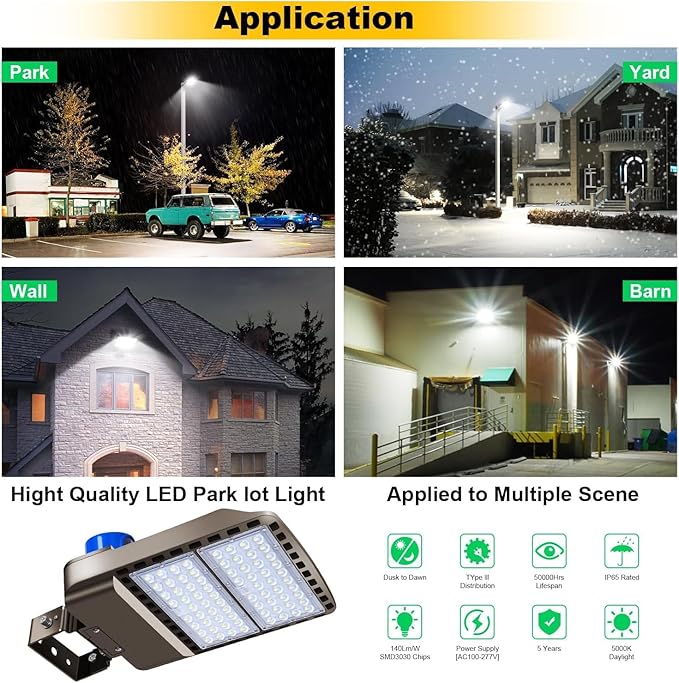 200W LED Parking Lot Light 28000LM Bright Dusk to Dawn FloodLights Outdoor with Trunnion Wall Yoke Mount 5500K Commercial 85-277V IP65 Waterproof Shoebox Barn Lighting for YardGarage