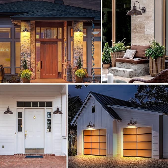 2-Pack Dusk to Dawn Outdoor Wall Sconces Farmhouse Outside Lighting Gooseneck Barn Lights Oil Rubbed Bronze Exterior Wall Lights Anti-Rust Waterproof Outdoor Light for House Porch Garage Entryway