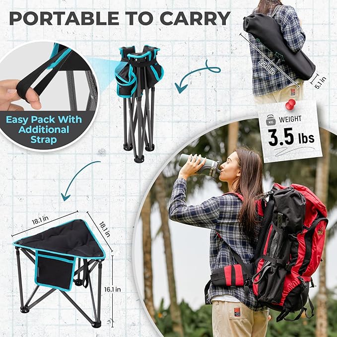 FUNDANGO Folding Tripod Stool Lightweight Portable Fishing Chair with Thick Padded Seat 440 Lbs Heavy Duty Outdoor Camping Chairs with Carry Bag for Walking Hunting Hiking Travel