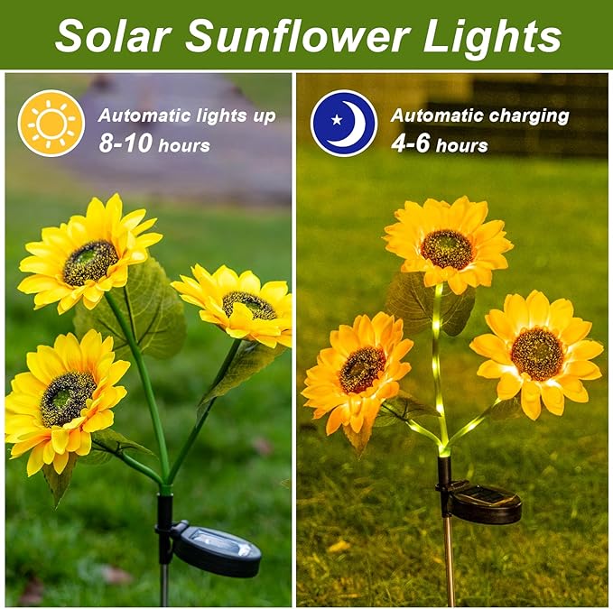 6 Packs Solar Sunflowers Outdoor Waterproof with 18 Flowers Auto ON/Off Solar Garden Lights Outdoor Waterproof 3 Packs Walkway Lights Gift for Grandma/Mom/Colleagues