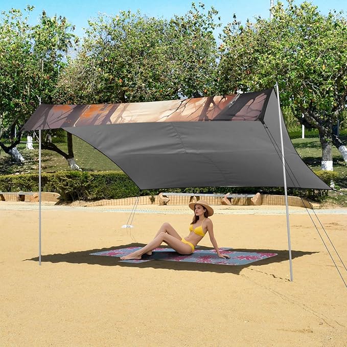 Camping Sun Shelters Sunlight and Autumn Forest River View Beach Canopy 126 * 110.2in