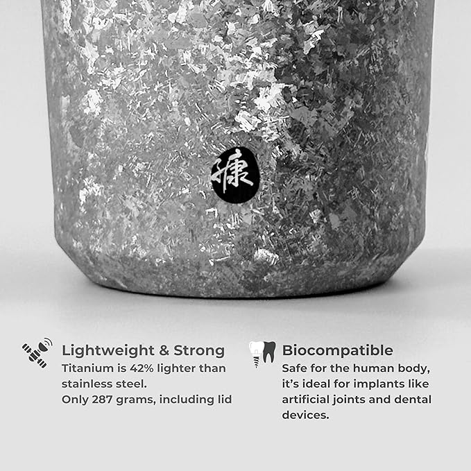 KOYASU Ti-Zen Titanium Travel Coffee Mug - 12oz Ultralight Insulated Tumbler - Premium EDC Gear &amp Tactical Accessories - Heavy Duty Cup - Crystallized Texture Thermal Flask - Nimbus Gray