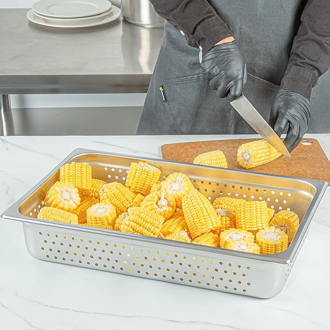 Restaurantware Steam Table Pan 6 Pack of Full Size Stainless Steel Perforated Hotel Pan Anti-Jam 4 Inch Deep Silver Commercial Kitchen Pan 24 Gauge