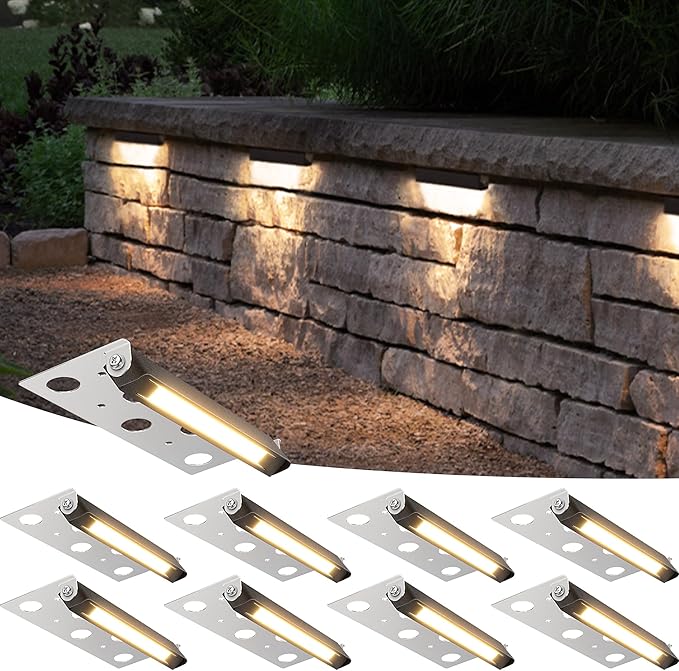 SUNVIE 8-Pack 7 Inch Retaining Wall Lights 5W LED Waterproof Hardscape Lighting 12V Low Voltage Step Lights Outdoor Landscape Lighting with Connectors 3000K Warm White Paver Lights ETL Listed Cord