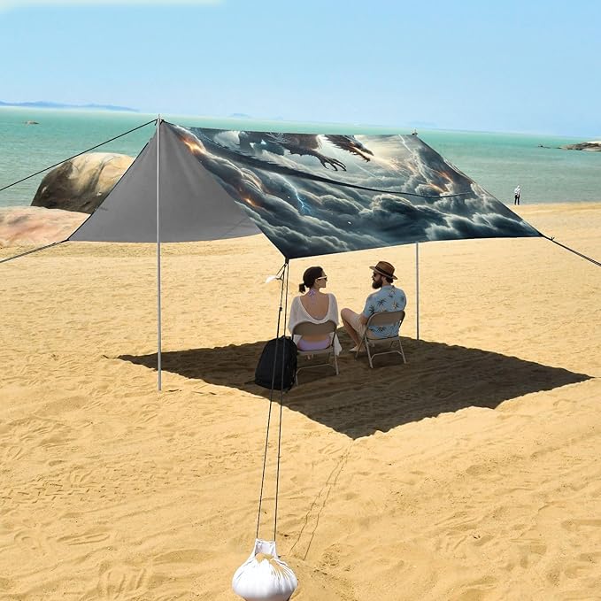 ALAZA Dragon in Sky Beach Tent Sun Shelter UPF50+ Protection Beach Shade Canopy w/ 4 Sandbags for Outdoor Camping Fishing Backyard Fun Picnic 10x9 ft