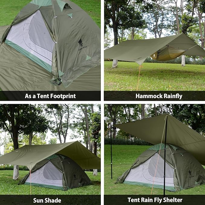 GEERTOP Portable Large 17 x 10 ft Waterproof Backpacking Tarp with10M LED String Lights Outdoor Emergency Tarp Kit for Camping