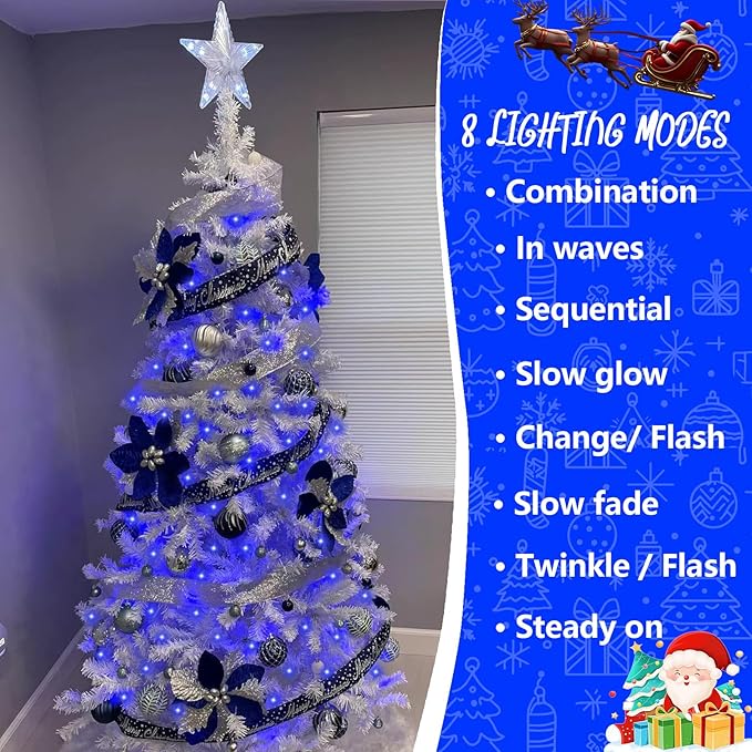 YEGUO 165ft 500 LED Blue Christmas Lights Outdoor Waterproof Clear Wire String Lights Indoor Plug in 8 Modes Twinkle Tree Light for Xmas Party Garden