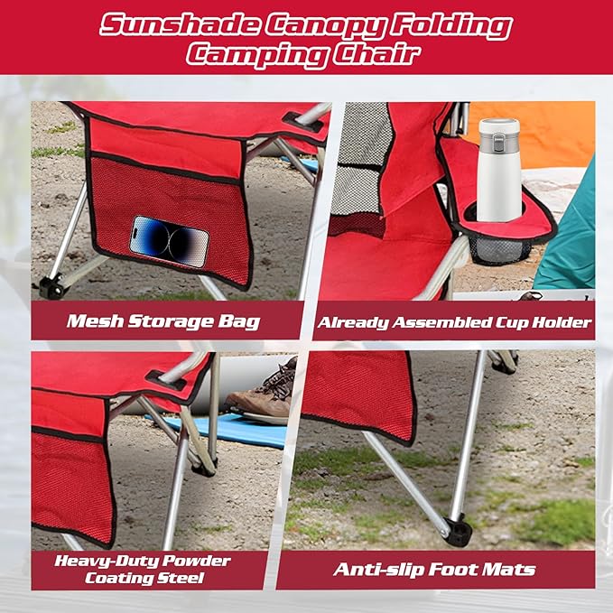 Portable Folding Camping Chair - Lightweight Durable Outdoor Chair for Camping Fishing Beach Lawn and More - Comfortable Folding Chairs for Outside Activities(Blue+RED)
