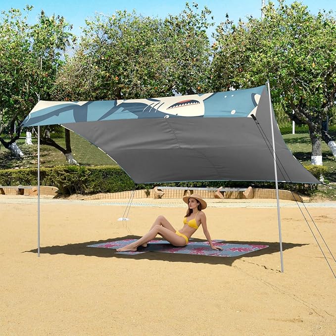 Cute Sharks Camping Sun Shelter Beach Tent Portable Beach Sun Shade Outdoor Canopy for Camping Trips Fishing Picnic