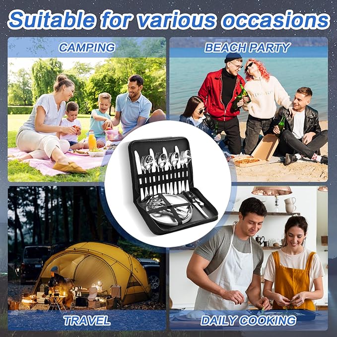Camping Dishes Set Camping Plates and Utensils with Camp Organizer Camping Dinnerware