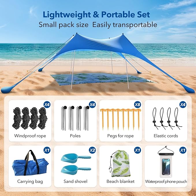 Canopy Tent Beach Umbrella UPF50+ Protection Sun shelter Portable Camping with Sandbag Poles Ground Pegs and Anti-Wind Ropes for Outdoor Camping Backyard Picnics 10X10FT with Beach Blanket Phone Case
