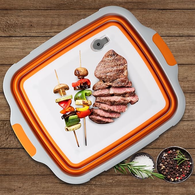 Tiawudi Large Collapsible BBQ Prep Tub with Locking Lid Basket for Meal Prep Marinating Food Storage Plastic Cutting Board(4.22 Gal/16L) Camping Sink with Colander Dish Basin