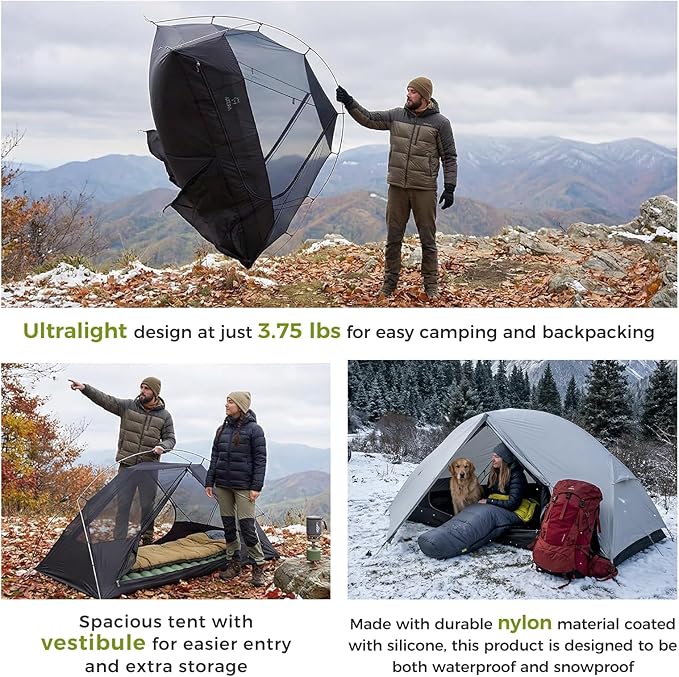 ATEPA Voyage 1-2 Person Backpacking Tent 4 Season Ultralight Camping Tent 4000mm Waterproof Double Layer Cold Wearther Easy Set Up Tent for Family Camp Hiking Hunting Outdoor Mountaineering Travel