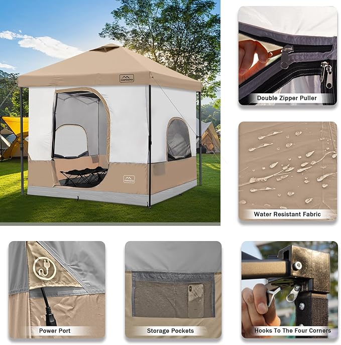 KAMPKEEPER 6 Person Camping Tent 10x10 Pop Up Canopy Tent with Camping Inner Tent Converts 10'x10' Straight Leg Canopy into Camping Tent–Fully Vented Roof(Canopy &amp Frame Included)
