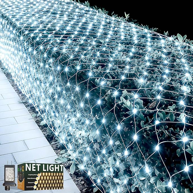 LitHome 21ft x 5ft Christmas Net Lights Outdoor 360 LED Mesh Fairy String Lights with 8 Modes Connectable Plug in Waterproof Mesh Lights for BushesTreesGardenPatioYard Decorations(White)