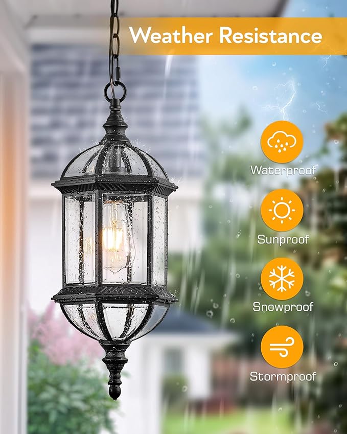VIANIS 20 Large Dusk to Dawn Outdoor Hanging Lights Black Outside Pendant Light Waterproof Exterior Ceiling Lights for Patio Porch Entryway Anti-Rust Adjustable Length Chandelier Hardwired