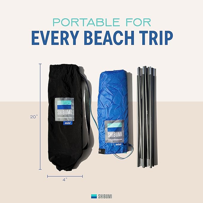 Shibumi Shade Mini 3.0 Version | Beach Canopy Wind-Powered Portable Sun Shade | Provides 75 Sq. Ft. of Shade for up to 4 People | Sets up in 2 Min | Quiet Canopy | Wind Assist Included