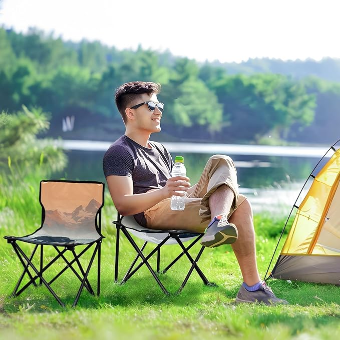Yaks in Forest Portable Camping Chairs Folding Chair - Durable Oxford Fabric Lightweight Iron Frame Easy Fold Design - Ideal for Outdoor Activities Camping Fishing and Travel
