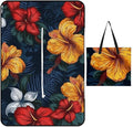 Zipper Realistic Hawaiian Flowers Style Picnic Mat Suitable for Travel Camping Park Or Home Use