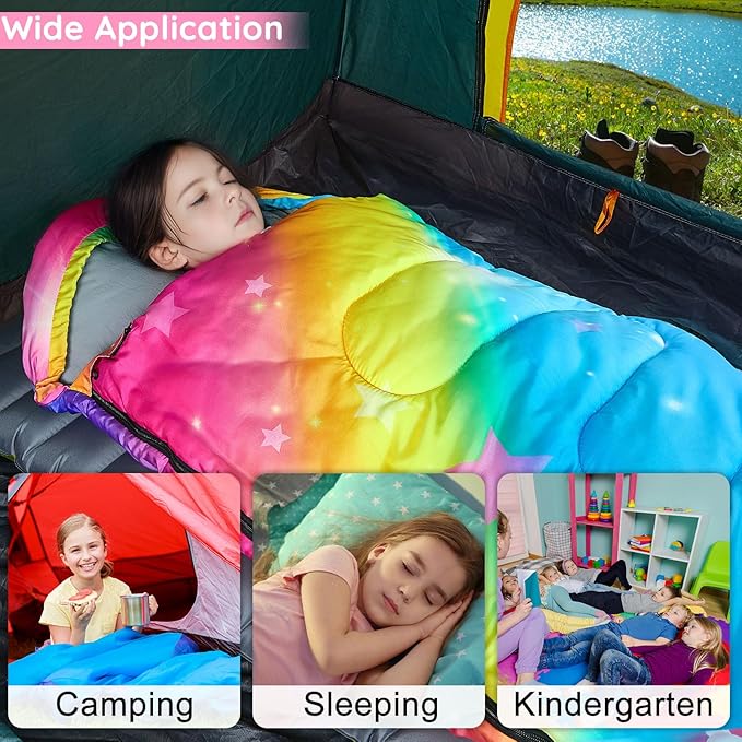 FIOBEE Kids Sleeping Bag for Girls Boys 3 Season Warm &amp Cool Weather Youth Camping Sleeping Bags with Backpacking Bag Waterproof for Traveling Hiking Indoor Outdoor Camping Essentials