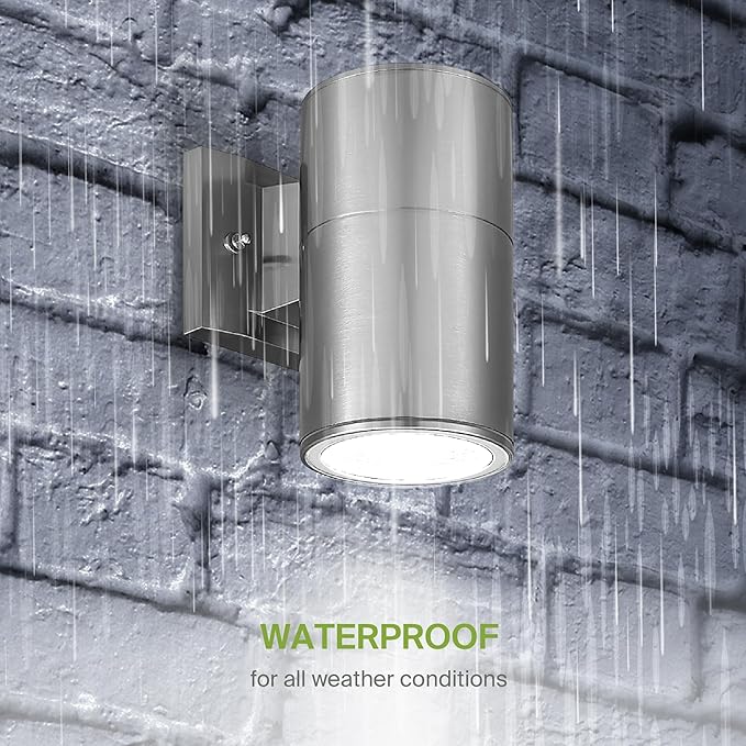 ASD 1 Light Outdoor Wall Light Fixture | 60W E26 Socket 120V ETL Cylinder Up Down Lights | LED/CFL/Incandescent Bulb Exterior Wall Sconce | Front Door Porch Patio Lighting | Stainless Steel